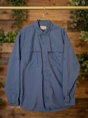 Duluth Trading Co Shirt Men Large Tall LT Blue Button Up Workwear Stretch Mesh